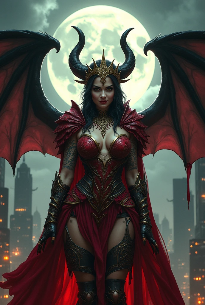 (a mechanical demon woman holding giant cutting shears and pointing the blades at the camera:2.0), intricate robotic arms, intricate robotic legs, intricate mechanical body, intricate gears, wolf-like fangs, bull-like horns, large bat-like wings, a devil's tail, beautiful glowing red eyes, a black sheer dress, a beautiful and detailed face, an ideal figure, large breasts, a tiny waist, in the background a gothic castle surrounded by a moonlit forest, shots of cowboys,
