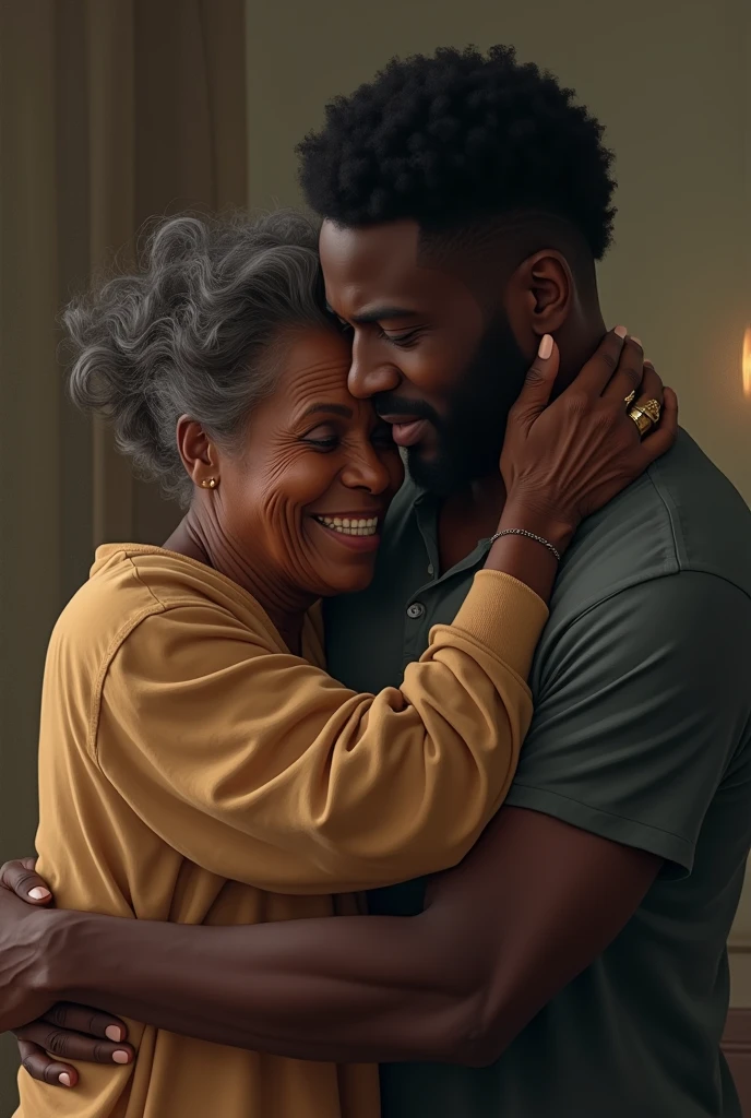 Attractive old blonde woman of 65 years old dating a young black man of 19 years old