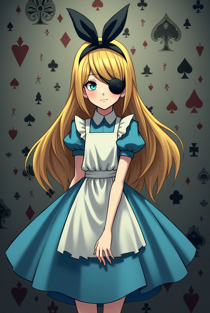 (masterpiece, best quality, ultra detailed), alice in wonderland, (selective color bow, blue and white:1.2), 1girl, solo, cowboy shot, jacket, adjusting gloves, <lora:Saya-adjusting gloves:1>, bow on head, aliceinwonderlandoutfit, <lora:alice_in_wonderland_outfit-v1:0.8>, (clock:1.2), wheel, gear, <lora:Unleashed_V2:1.3>, <lora:add_detail:0.3>, left-eyepatch, decorated, <lora:eyepatch:0.8>