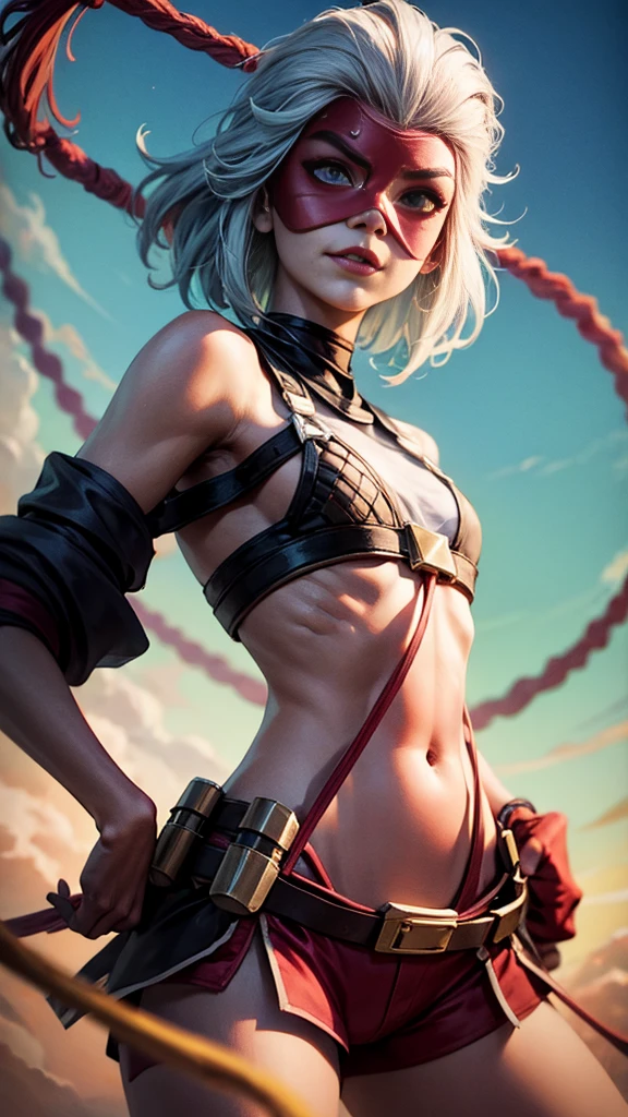 1 girl close with ninja mask style, illustrator,white short hair, masterpiece, high quality, 8k, high resolution, high detail, monkey man, monkey king