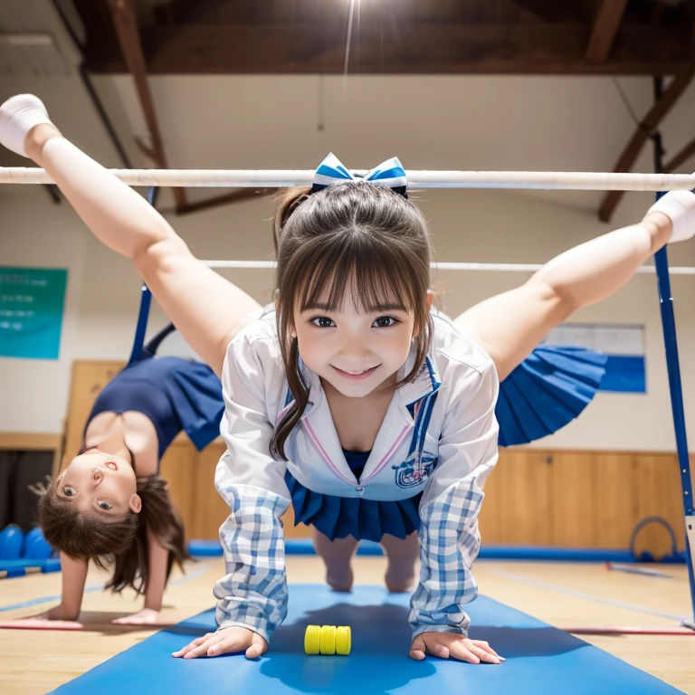 新Gymnasticsをするかわいい女の子、Enamel leotard、Showing her 、smile、Very cute Japanese girl、ponytail、gym、Gymnastics、