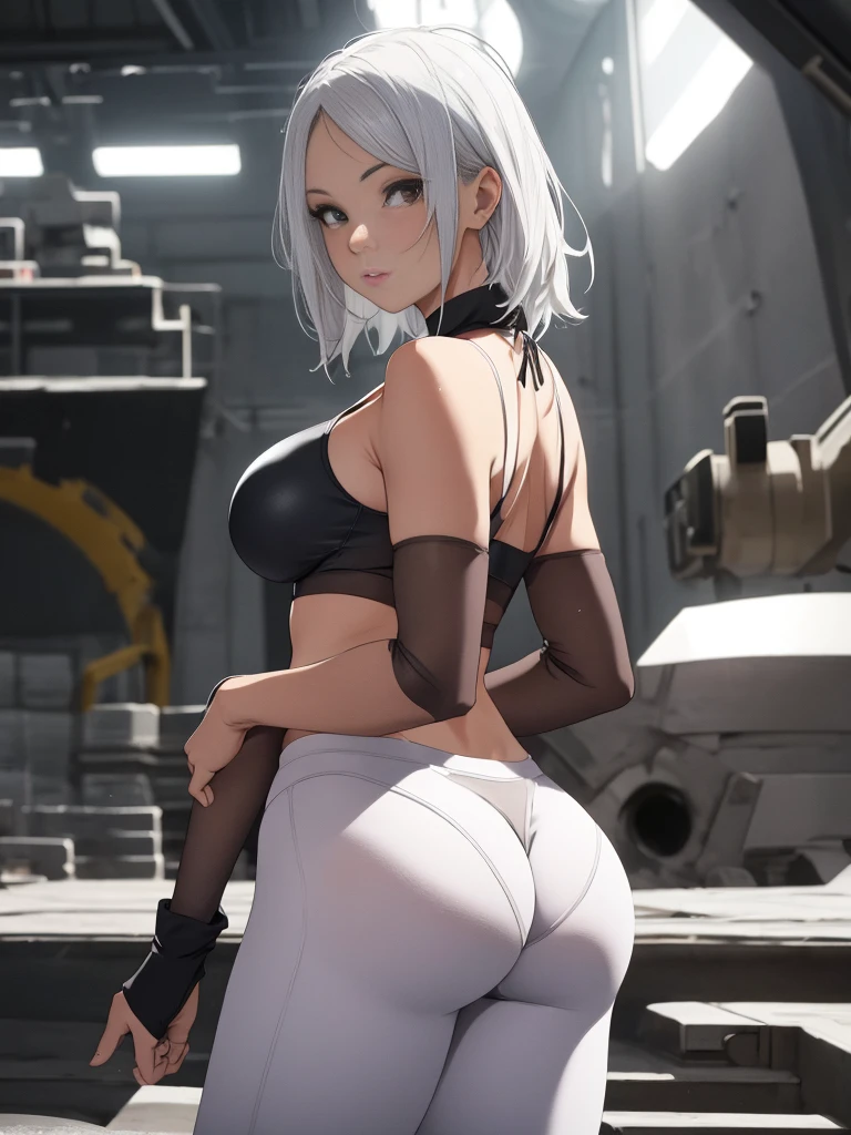 Grayish silver hair Bobcut Black headband tits Ass nsfw Gothic Squat Pee Sweaty Wet Puddle on the floor Pink nipples Breast bag Underboob
