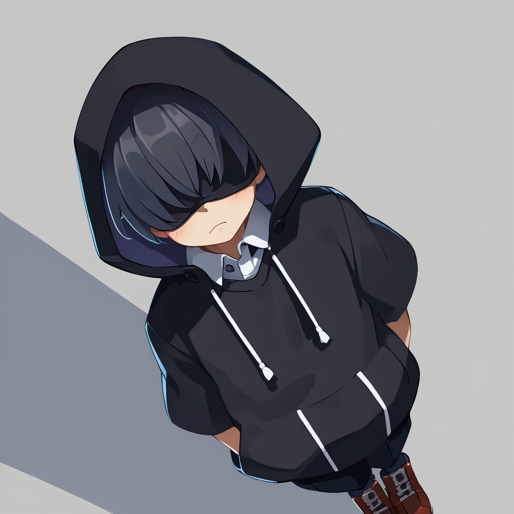 score_9, score_8_up, score_7_up, rating_explicit, source_anime, male focus, male, 1boy, rascal, bangs covering the eyes, Gothic style, dynamic angle, above angle, simple background, illustration, fanart