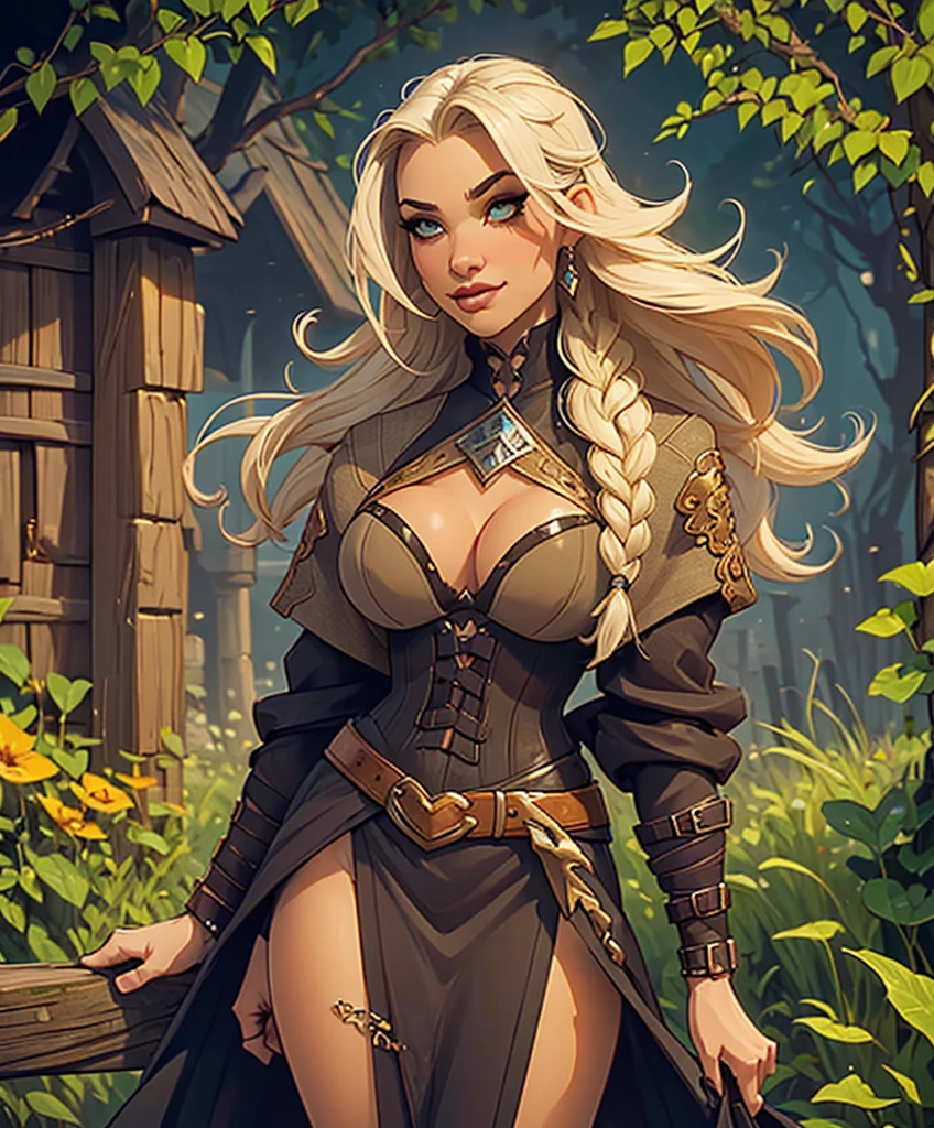 core_9, score_8_up, score_7_up, score_6_up, Solo focus.  Single character image. (((Dressed in traditional medieval fantasy attire for a dark fantasy game.)))  (((Appears to be 20 years old with youthful looks.)))   (((Medieval fantasy attire.))) Very sexy female fantasy character.  Looks well dressed, sexy and with a perfect female physique.  Excited expression.  Dressed like a wealthy character for D&D. Long blonde hair in a sexy style.  Large breasts.  A single character portrait, sneaky, very stylish medieval fantasy clothing, fantasy attire, fantasy adventurer, attractive, youthful, sexy, sly,, arched eyebrows, scowl, sassy attitude,  corset, mysterious, sexy and stylish hair, woman in her early 20’s, female adventurer, gorgeous face, beautiful body, gothic art, Dungeons & Dragons character portrait, intricate details, ultra detailed, ultra detailed clothes,  epic masterpiece, ultra detailed, intricate details, trending on Artstation, digital art, unreal engine, 8k, ultra HD, centered image, solo focus, unreal engine, sharp focus, dappled lighting, (backlighting:0.7), film grain, photographed on a Sony A7R IV, 18mm F/1.7 cine lens
