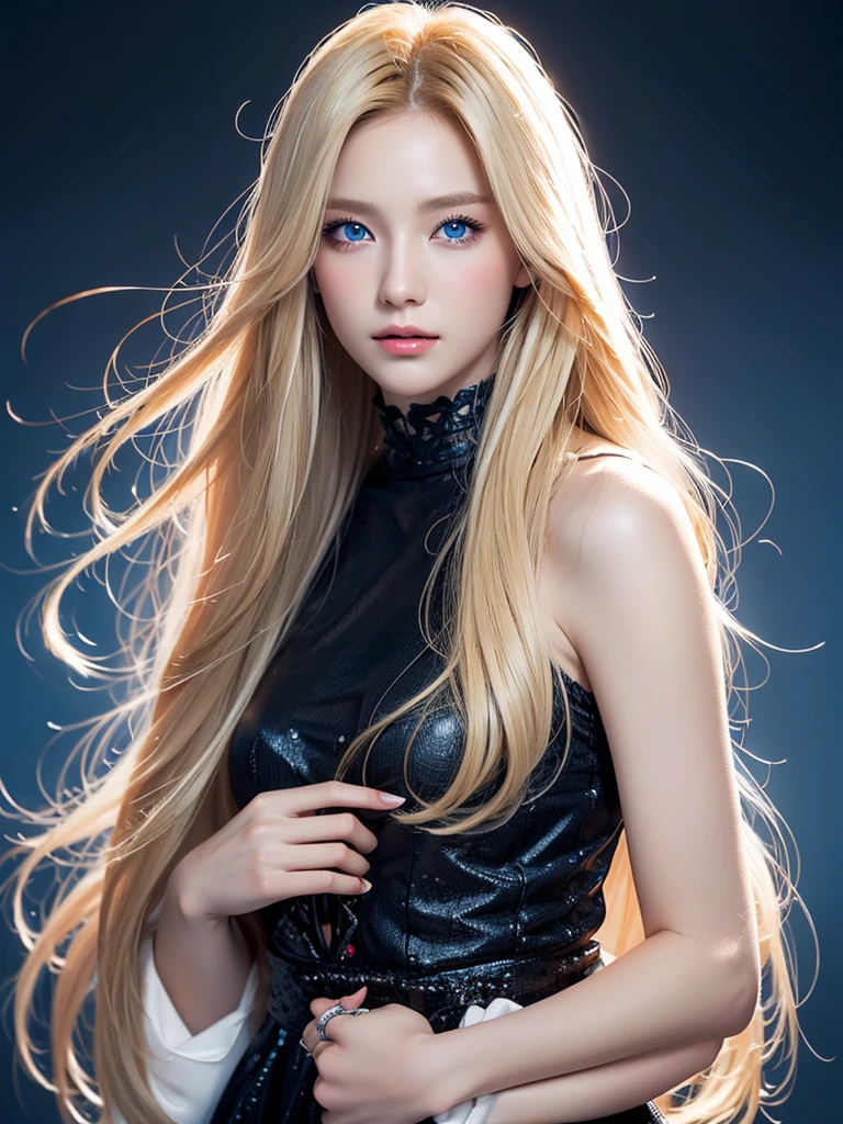 a sexy anime girl, 1girl, detailed face, long black and blonde hair, orange eyes, detailed clothing, detailed background, intricate details, photorealistic, 8k, high quality, masterpiece, studio lighting, cinematic lighting, vibrant colors, detailed skin, hyper realistic, extremely detailed