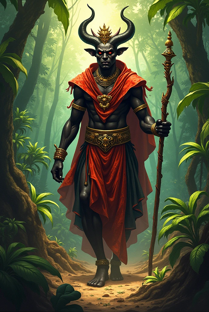 Create a god of hunger, Brazilian indigenous culture, he must be thin, skin black, brown clothes without precious ornaments and ((No big ears)).