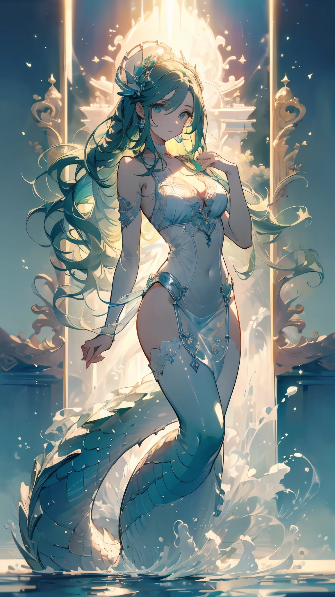 Long random color hair,Eye color random,Sexy transparent colonial dress, Perfect body, Chest Clearance, Well-defined collarbone, Surreal, lifelike, detailed, Perky transparent nipples, Wet clothes(whole body:1.1),cross,Saint,best quality,Large Breasts,Big Ass。