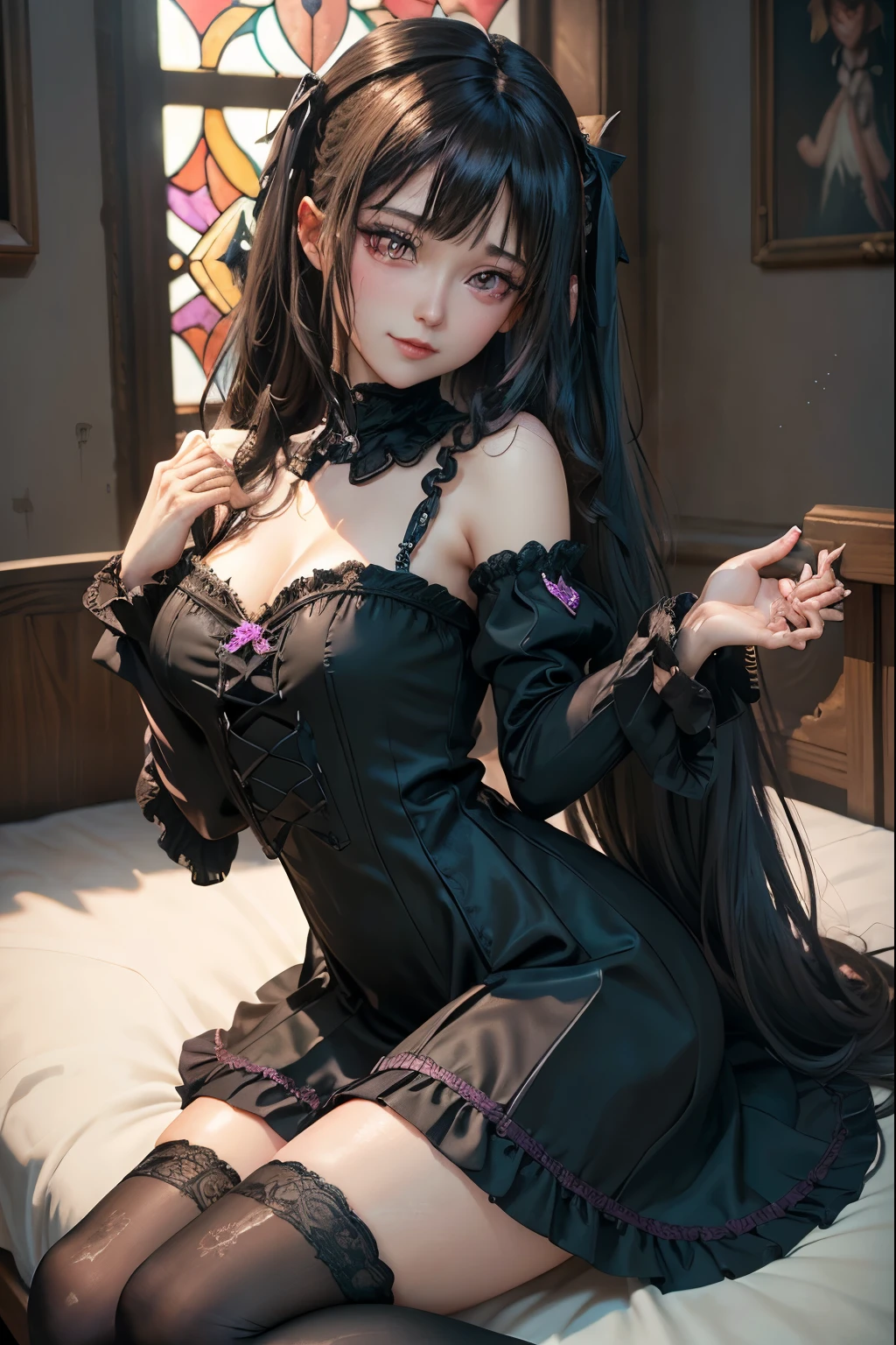 ハードなDark Gothicメイク、Black dark eyeshadow、sad、Good skin radiance、Dark Gothicメイク、Dark smile、palace、The beauty of fragrance、24-years-old、facial expressions during masturbation、Extremely fair skin、Expressions of intense sexual pleasure、Embarrassed look、Dark Gothic、Highest quality、Drunk face、Purple maid outfit、mysterious、noble、Loving smile、Right eye is blue、Left eye is red、Super tempting pose、Platform heel shoes、Heavy makeup、Gothic Clothing、Long Hair Straight Hair、Cute Gothic Dresses、Beautiful Face、Elegant face、Attractive face、Stained glassの背景、Chest glistening with sweat、The room is dark、goth long dress、Bell Sleeves、Wizard Sleeve、Decadent look、Sexually excited expression、Wet shiny thigh water、Thighs that are wet and shiny with oil、Background of a room full of roses、Sad look、Rose Maiden、The embroidery is pink、The dress has pink embroidery.、Thigh-high socks、Knee-high socks、Gentle expression、Dark black eyeshadow、Stained glassとバラの背景、Thighs are a little thin、Female Duo、Female couple、dark church background、Stained glass、Black metal world、Dark Castle、Slender body、gothic long dress、Victorian dress、Small breasts、The bed is covered with roses、Her thighs are shining with sweat、My body is wet and shiny、There is a lot of glitter on the thighs、I am sweating、My thighs are sticky with sweat.、My thighs are glistening with sweat、My whole body is sweaty and shiny、I sweated a lot.、My thighs are sweaty、My wet thighs are glistening with sweat.、There is a lot of sweat shining all over my body、Slender body、Sit on the bed、Beautiful legs、Outstretched legs、Hands on the bed、Super beautiful straight hair、Straight hair to the ends、Straight Perm Hair、Show off your glamorous thighs、Ass on the bed、Sitting with legs wide apart、Thighs are a little glamorous、Small breasts、Panting expression、facial expressions during masturbation、Extremely fair skin、Playing the synthesizer、Synthesizer shines、A synthesizer instrument is nearby、Working with synthesizers、Playing a keyboard instrument、