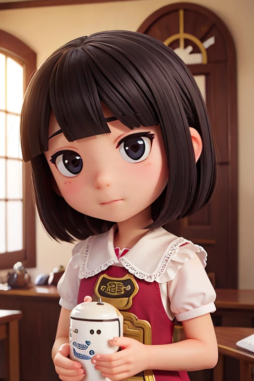high quality, Masterpiece 1 Girl&#39;s Smile, womone, Upper body, drop. cute face, short hair, Double ponytails behind the ears,  Brown pupils with white reflection