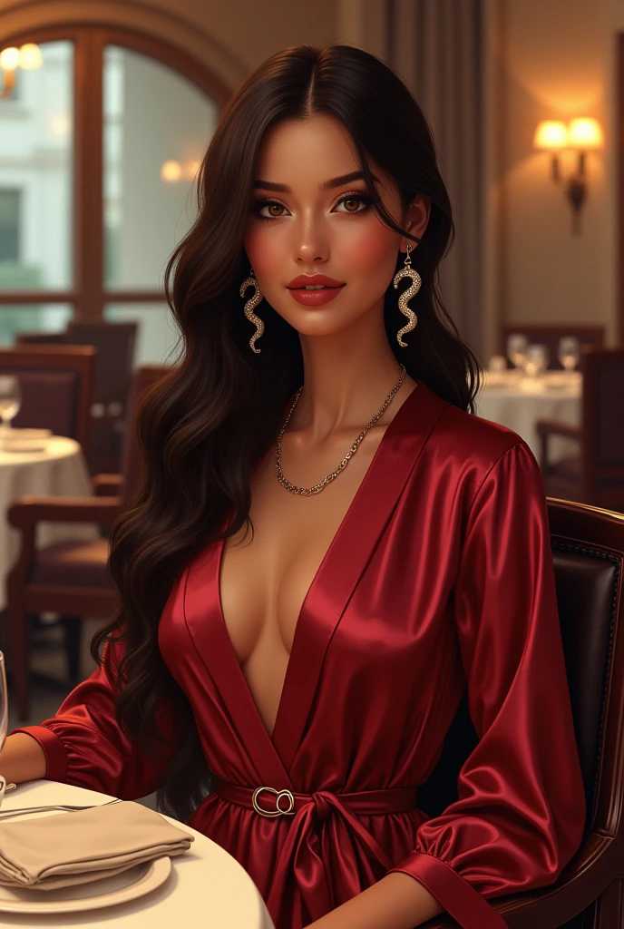 very hot sexy african girl, half naked boobs expose, Off-shoulder dress, Restaurant, vibrant, breast out fashion