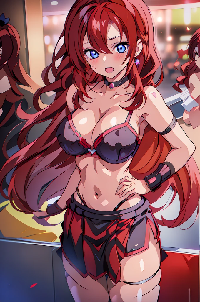 red hair, blue eyes,long hair, (3heads:1.5), open belly, very huge breasts, (very beautiful eyes:1.5), (very detailed eyes:1.5), exposed midriff, 3heads, three headed girl, girl with three heads, (masterpiece),(ultra-detailed), (high quality), (high resolution), (best quality:1.5, highres, UHD), highres, absurdo, , blush, lipstick, gloves , long hair, choker, blush, lipstick,,jewelry, earrings, Hot girl, baddie, bad attitude, mean girl, crazy, smoking, sensual, attractive, mall, shopping center,indoors, masterpiece, best quality, highly detailed, a girls with a gun, open mouth, blazer, sexy gaze, (nsfw) not safe for work, badass pose , evil smile, smile, black bra, anime girl with long hair, long haired girl, navel, evil expression, exposed belly, exposed navel, exposed midriff, exposed lower belly, micro miniskirt, micro pencil skirt, pencil skirt ,holding a gun, holding pistol
