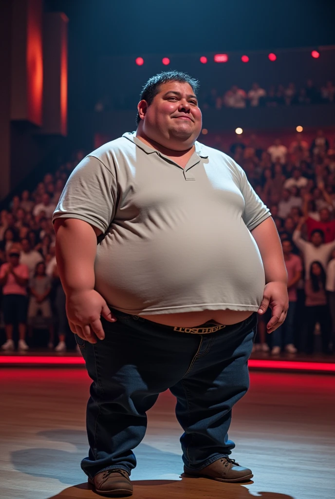 ((((Only male chubby man extremely thick thighs large belly))), obra de arte,maximum quality,day comerciant,gordo,gordo guy,Uma moreno,breve lenda,barba,oculos de sol,Eu tenho uma barriga grande exposta,The face is big,Posture of speaker gesturing with hands to the audience encouraging them,Notas voadoras,Moedas Voadoras,tesouro,luzes de holofotes, image of full body naked no clothes Only Speedo red or white or black. Volume na Virilha Menor. He is a pop music star, prisioneiro, cowboy.