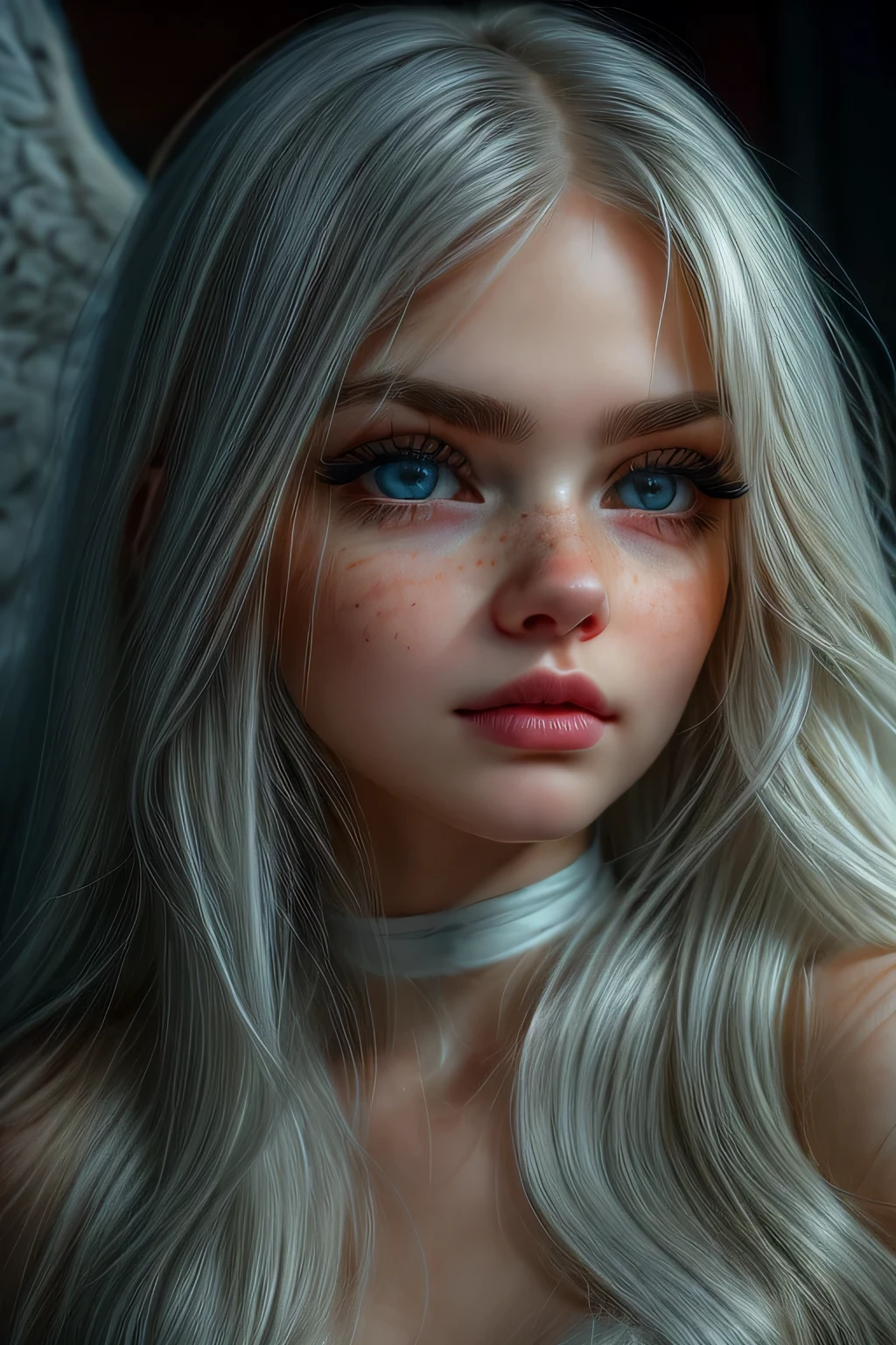 femme blonde avec des taches de rousseur et des yeux bleus posant pour une photo, cgsociety portrait, realistic artstyle, stunning digital illustration, realistic digital art 4 k, realistic digital art 4k, digital art. ArtStation, Loish et WLOP, artwork in the style of guweiz, photorealistic artstyle, deviantart artstation cgscosiety