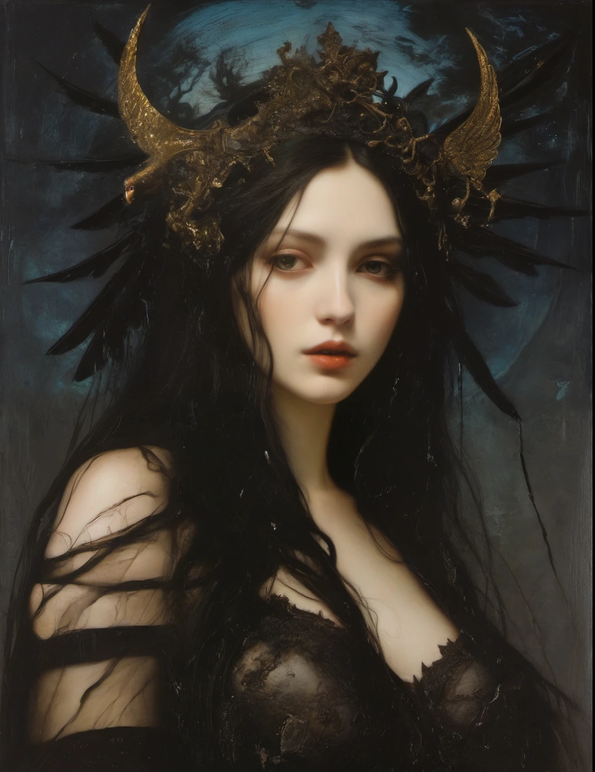 James Gurney, Surrealist art , dream-like, mysterious, Provocative, symbolic, Complex, detailed,, (Gothic but very beautiful:1.4), (masterpiece, Highest quality:1.4) , Nicola Samori Style, Goddess of Eros、naked, I am as beautiful as a siren