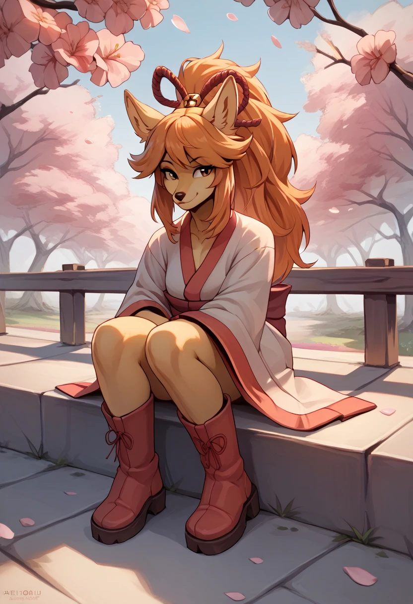 score_9, score_8_up, score_7_up, score_6_up, score_5_up, score_4_up, rating_safe, source_furry,
(ceroba), fox ears, female, solo, kimono, japanese clothes, boots,
smile,
face close up, (outdoors, cherry blossom), naked