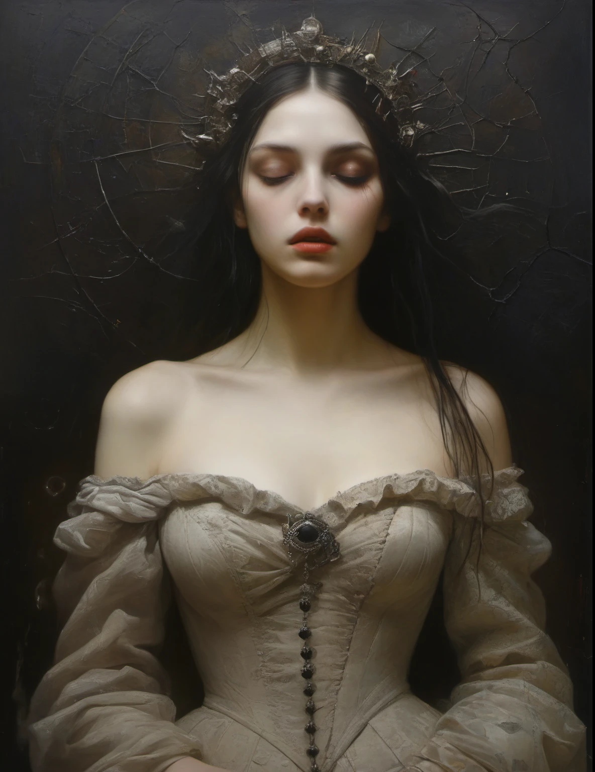 James Gurney, Surrealist art , dream-like, Mysterious, Provocative, symbolic, Complex, detailed,, (Gothic but very beautiful:1.4), (masterpiece, highest quality:1.4) , Nicola Samori Style, The most beautiful woman