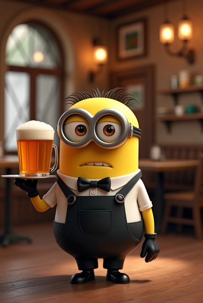 minion shrieking and gnashing its teeth, In a glass flask, digital art by greg rutkowski, In a glass flask with beer,