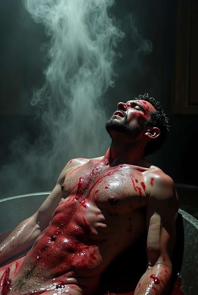 maternity, Poor man carrying alien eggs sex, cum, slave, a middle-aged father restrained in a humiliating pose, his genitals leaking semen,ultra-detailed,dramatic lighting,cinematic composition,gritty realism,chiaroscuro,dark shadows,moody atmosphere,intense emotion,striking contrast,unsettling,disturbing