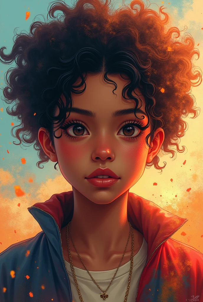 (masterpiece), best quality, expressive eyes, perfect face, Beautiful illustration of light black skinned stunning shy model with cute and delicate face, light amber eyes, upper body in side pose, Looking at Viewer, bright and expressive eyes, Flashlights, pounting orange color lips, puffy cheeks, dazzling smile, curly light black hair, fantastic dress made in fabulous fabric, in official art style, niji style, anime, vector, highly detailed, digital illustration, shadow of the cell, art by Atey Ghailan and Tran Ross, vray tracing. Trending on ArtStation Pixiv. intricate, insanely detailed, DSLR, 8k
