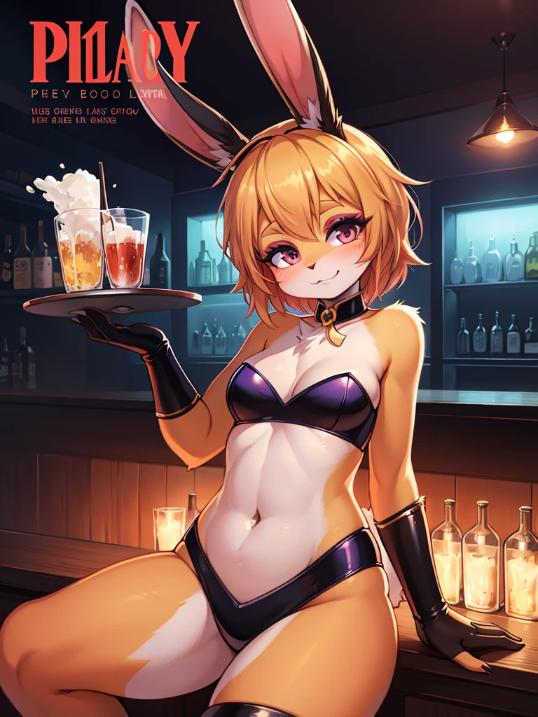 bunny girl at a strip club, winking
