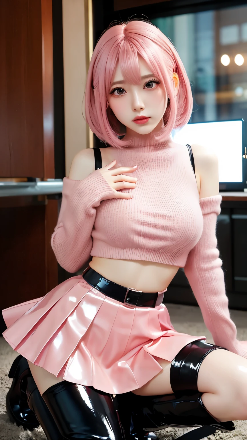 Tabletop、Ultra HD animation quality、Cinema Lighting、on the road、Latex Cosplay、Wearing pink latex、Ultra mini skirt、Age 25、Japanese、Idol、Female Pervert、Glamorous Body、Are standing、Ezvian everywhere、Knee-high boots、Pink Hair、sexy、Attractions、Pink panties、Leg spread、dance
