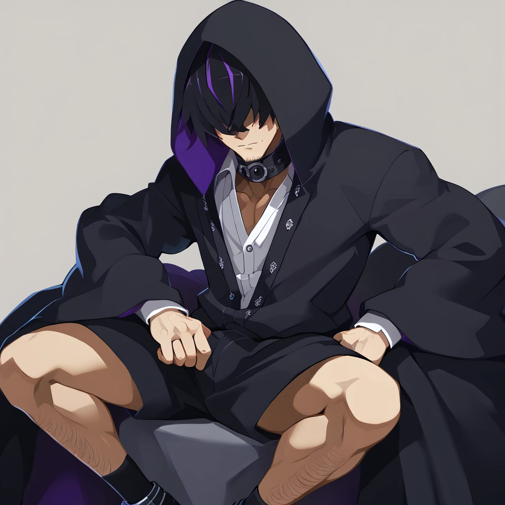 score_9, score_8_up, score_7_up, rating_explicit, source_anime, male focus, male, 1boy, rascal, bangs covering the eyes, Gothic style, two-tone split costume, illustration, fanart