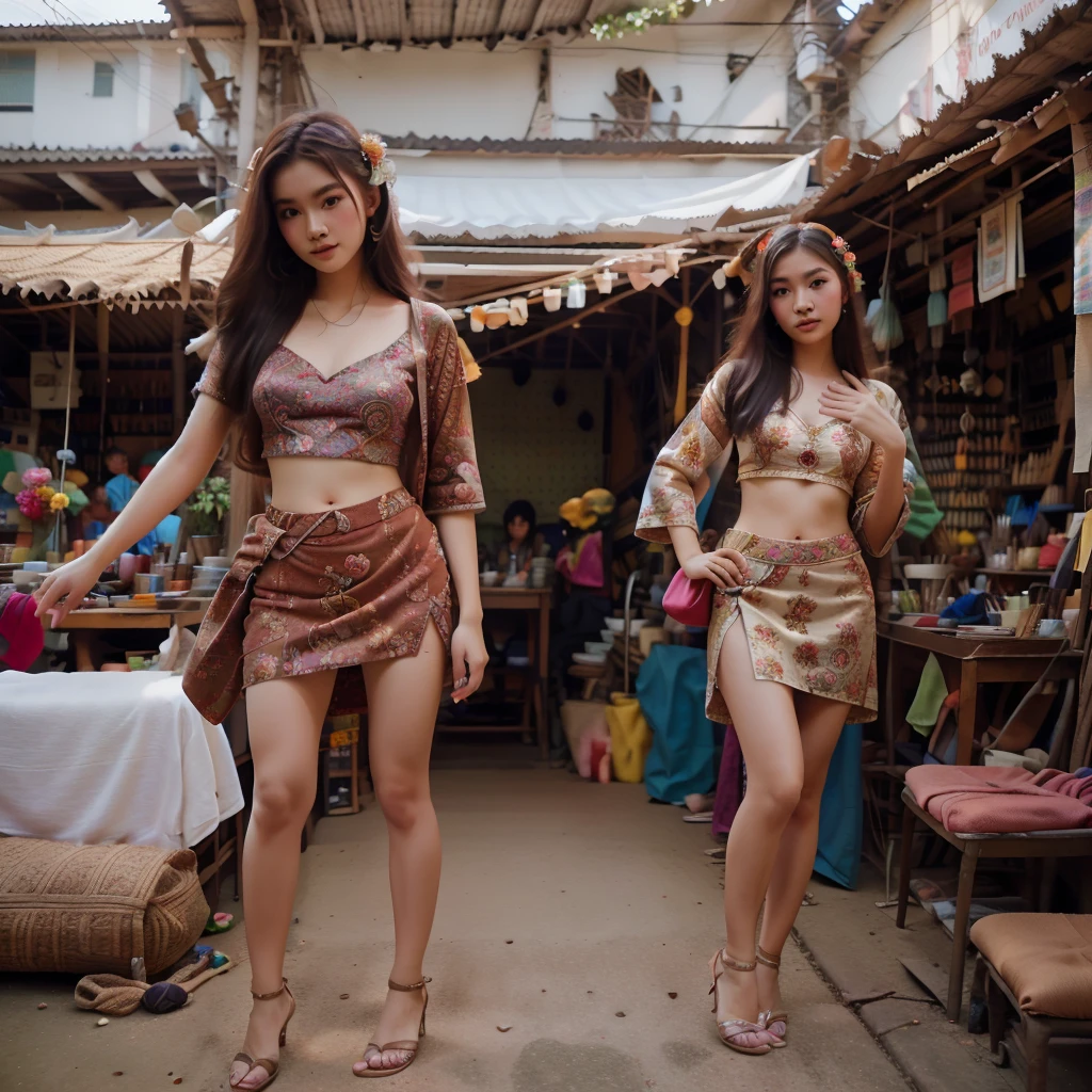 Maximumlism, hyper realistic, vivid colour, full body shot, sharp focus digital photo style of Chiang Mai young girls, Chiang Mai's floral tapestry found its perfect match in her traditional attire, a dance of colors and culture amidst nature's artistry
