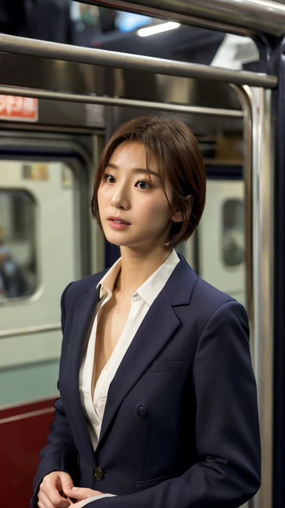 young,suit,chest,Nipples,小さいchest,OL,commute,train,Miniskirt,Expose,chest,Short Hair,upper body