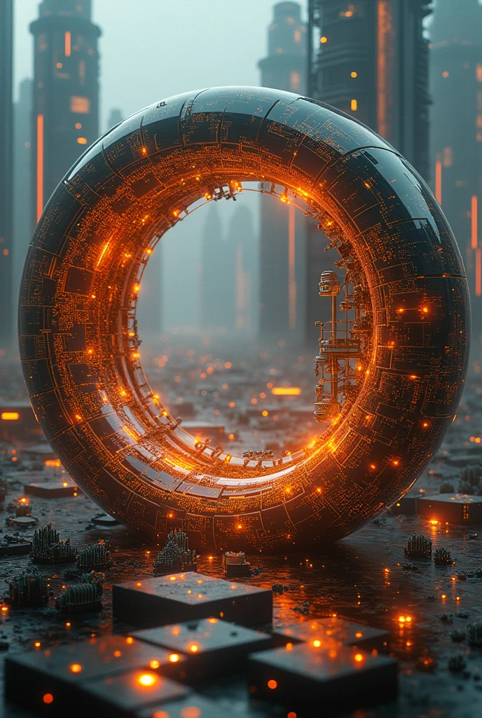 (photorealism:1.2),  By Alexander Jansson and Android Jones || A HUGE beautiful intricate resin ring with sci-fi LEDs, made of computer chips, an intricate sci-fi city is inside of it, on a huge cyberpunk background, intricate, hyperdetailed, beautiful                                                                , realistic, intricate details, warm colors, by Greg Rutkowski, by Alphonse Mucha