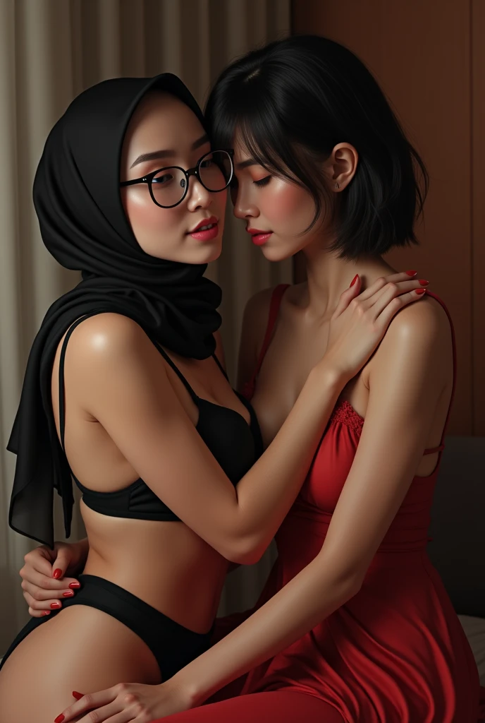 Beautiful fair skin matured indonesia girl in hijab sitting in men lap, in spa room, seductive sexy face, 35 years old, milf, angry pose, ultra detail face, detail skin texture and wrinkle, crowded public bathroom, morning, wearing hijab, random red color hijab, nude, medium breast, flat chest, wide waist, thick thighs, bright lighting, white lighting, dramatic lighting, high quality, cinematic movie shot angle and framing, weeding ring, bracelet and watch, nsfw, show pubic hair, naked, show vagina, seductive face, seductive lips, wet lips, 1 men hug from behind, sit with open leg, hugged by 1 man, seductive romantic couple
