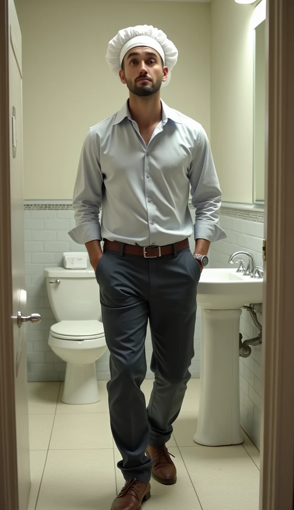 a naked young man standing holding cell phone in a art deco office, a pastel by Eva Frankfurther, reddit, art nouveau, summer dress, athletic-tonned slender body, detailed realisitic body, cinammon skin, brown straight hair, light blue eyes, roman nose, full lips, square chin, detailed scene, wearing filp flop sandals, small erected penis, peferct penis