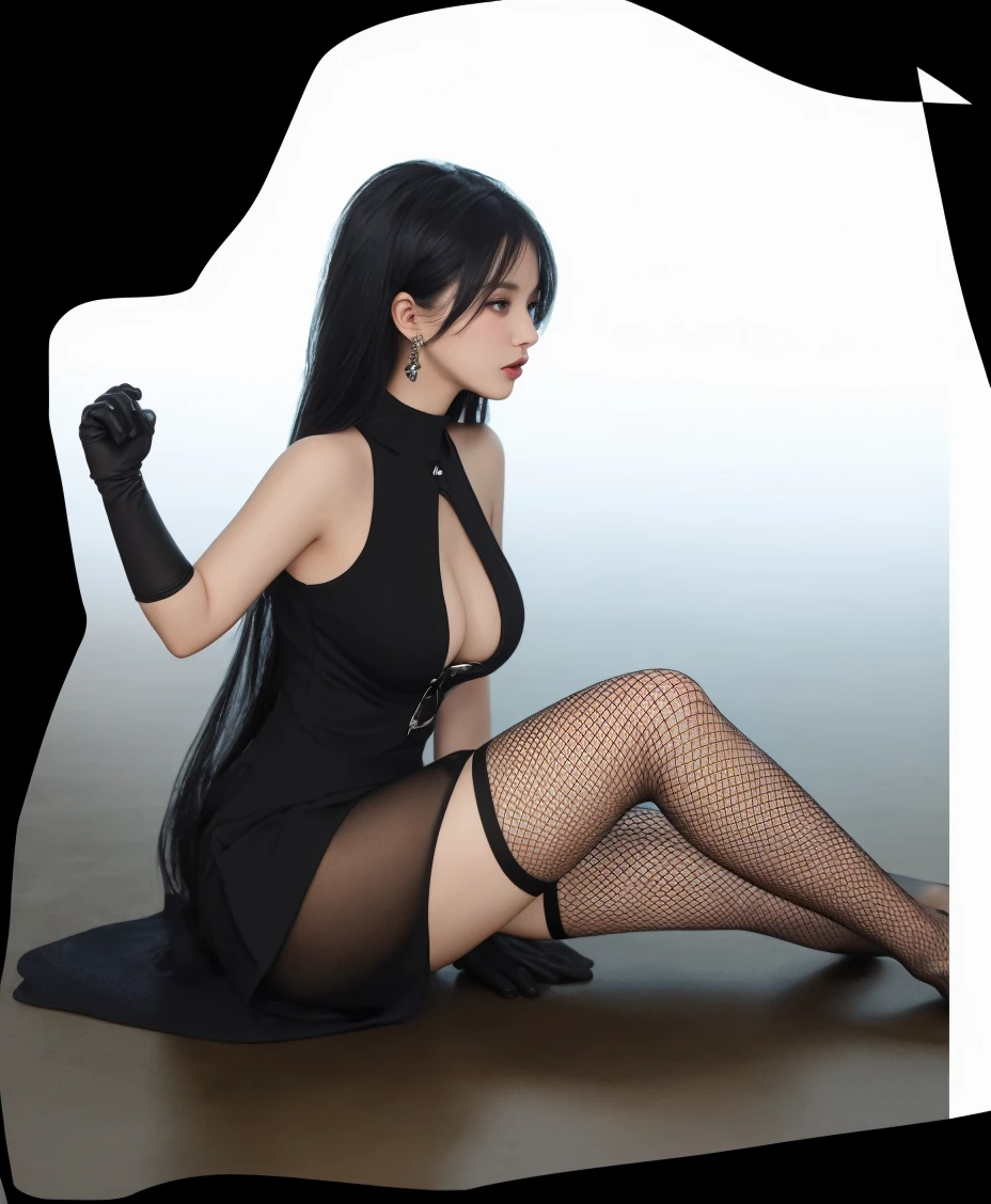 ((Biologically correct limb count))、((Full Body Shot, Full-body photo including face、Head to toe photos))、4K、masterpiece、((Focus on the face))、((Symmetrical facial features))、Eyes of meticulous depiction、One beautiful woman、Excellent style、(Black garter stockings、High heels with anklets)、Detailed Description、Small earrings、necklace、(Low - Angle)((Navy blue tight leather dress))、Looking back while climbing stairs、Focus on the face