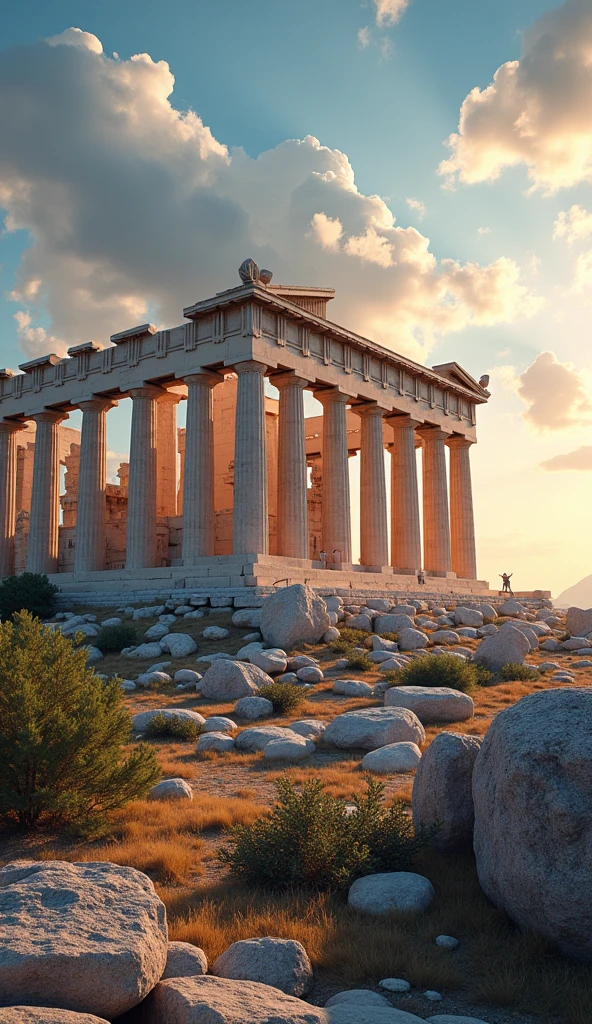 1 ancient greek temple, Parthenon of Athens, magnificent neoclassical architecture, intricate marble columns, ornate pediments, historical landmark, sunlit outdoor scene, dramatic lighting, atmospheric cloud formations, picturesque landscape, breathtaking vista, photorealistic cinematic lighting, extremely high detail, ultra detailed, 8k, HDR, studio lighting, physically-based rendering, sharp focus, vivid colors, dynamic composition