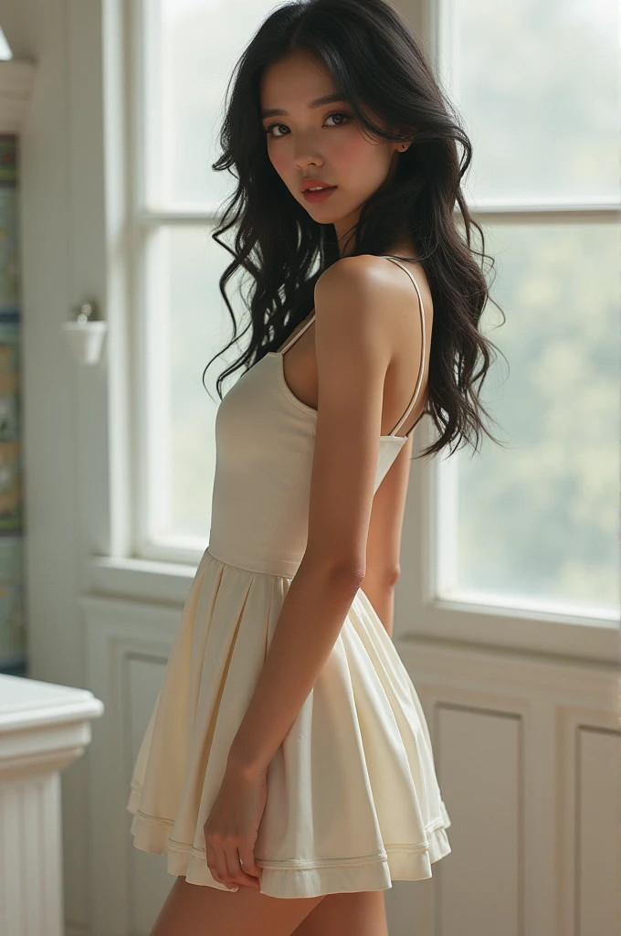 Hot sexy girl are standing in a hospital and she wore a tulle dress