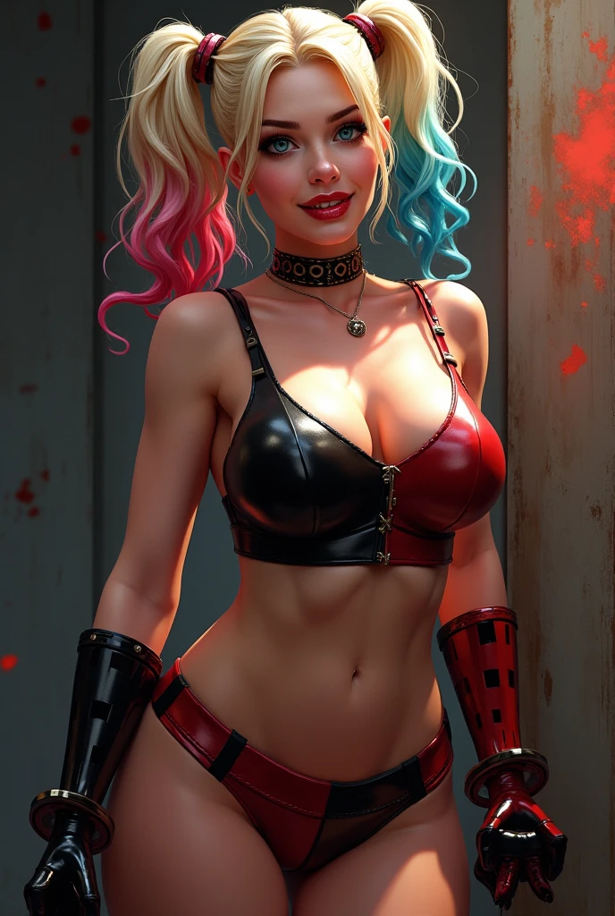 Generate a super sexy, gorgeous Harleen Quinzel with big bo4bs complete body
