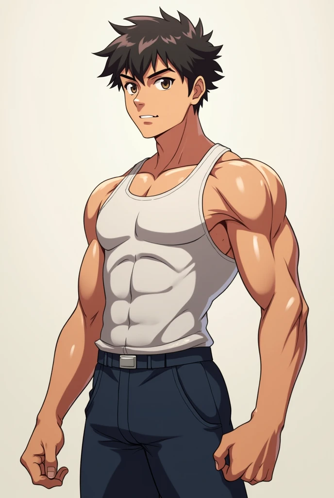 Anime boy in boxers with bulge and abs