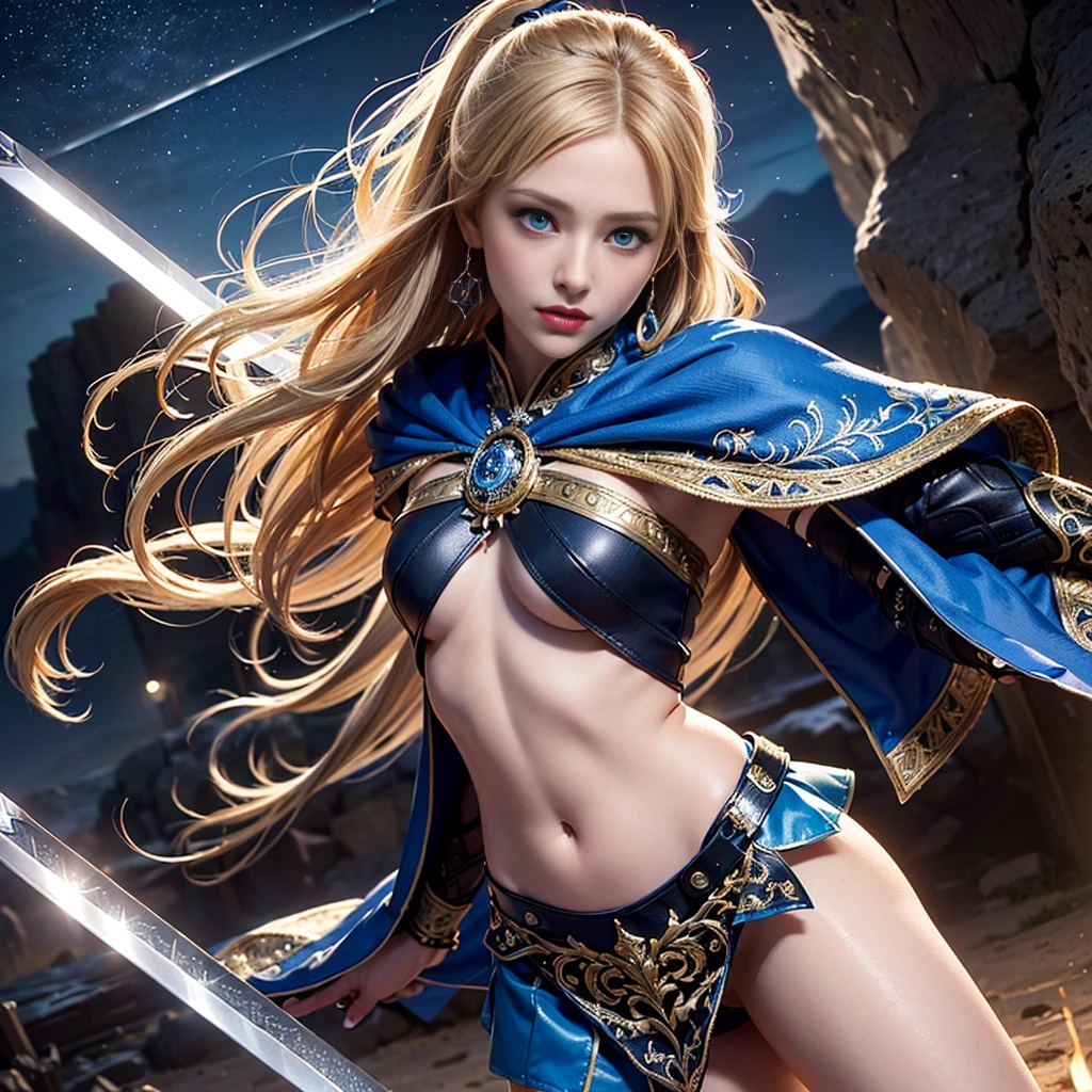 (((masterpiece, best quality))),(((high quality))),(((high resolution illustration))),(((hyper detail))),NSFW,(((Wordsworth's Sharon))),(((Very beautiful long blonde hair))),(((Very beautiful face))), ((((Detailed face)))),(((very beautiful blue eyes))),(((Realistic Skin))),(((her face is flushed))),(((slim body))),(((slim thighs))),(((small breasts))),(((very beautiful slender legs))),(((gold and ocean blue and red and black and white armor with extremely detailed and intricate decoration))),(((Blue and red and white skirt with extremely detailed and intricate decoration))),(((boots with extremely detailed and intricate decoration))),(((cloak with very detailed and intricate decoration,))),(((beautiful earrings))),(((beautiful hair ornaments))),(((in the old dark deep forest))),(((late at night:1.4))),(((wet her skin))),((Sharon is crying with tears streaming down her face:1.2))),(((running))),(((have a holy sword Excalibur:1.5)))