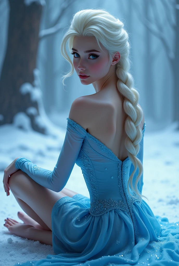 Sexy Elsa of frozen naked with massive tits and big ass, photorealistic, cinematic, full body, seductive look, NSFW