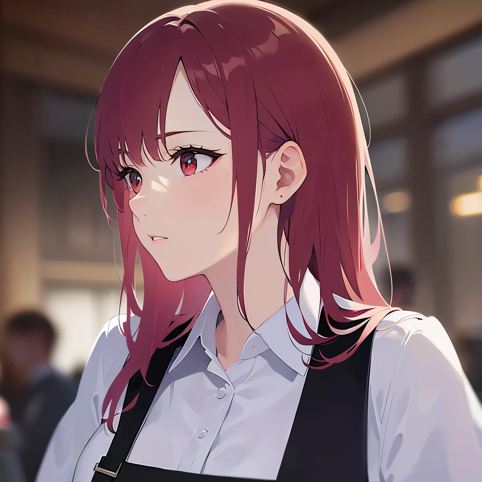 ​masterpiece、ighly detailed、(1 girl in:1.2)、Red hair、big eye、(((a closeup)))、smil、short-hair、(((anime styled)))、(((2D)))、Red Eyes、Open your mouth、(((White Apron)))、(((kitchin)))、8K、