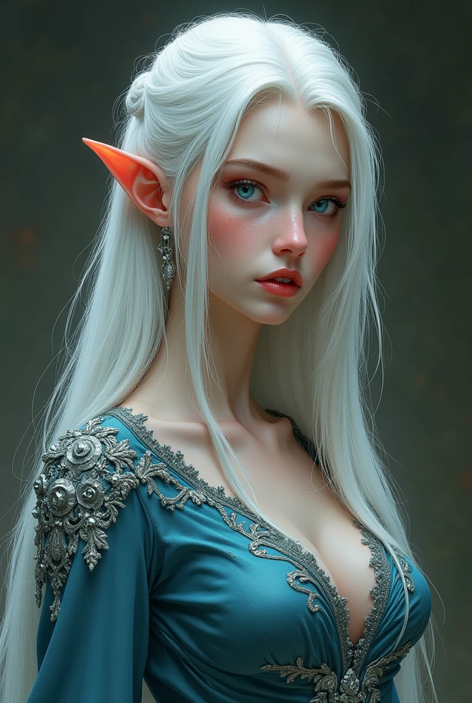 HYBRID FACE BETWEEN CLAUDIA SCHIFFER AND GISELE BUNDCHEN , BUST IMAGE STYLE, STUDIO IMAGE STYLE, BLACK INFINITE BACKGROUND, DIFFUSED LIGHTS ON FACE, STRONG BACK LIGHTS, CLOSE FACE SHOT, PLATINUM LONG HAIR, HUGE STRAIGHT LONG HAIR, BRAID HAIR STYLE, PLATINUM EYEBROWS, VERY PALE SKIN, ELF WOMEN, TOLKIEN MITHOLOGY, EXPOSED TIP EARS, HIGH CHEEKBONES, ROSY CHEEKS, GORGEOUS LIPS, SOFT LIPSTICK, CURVY BODY, VOLUMOUS BREASTS, STRAPLESS CLEAVAGE, GREEN VICTORIAN DRESS, ENIGMATIC FACE EXPRESSION, SIDE FACE VIEW, EYES LOOKING TO THE SIDE, TOLKIEN MITHOLOGY, HIGH QUALITY IMAGE, MASTERPIECE, 8K