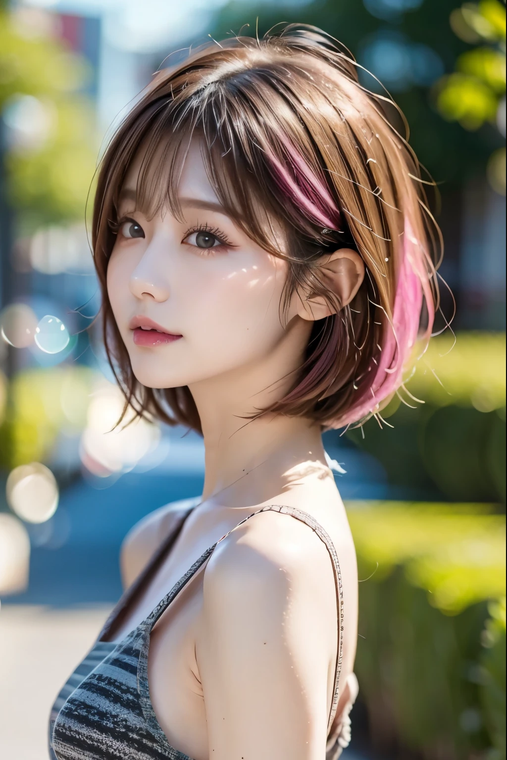(RAW Photos, 最high quality), (Realistic, photo-Realistic:1.3), 最high quality ,masterpiece, Pitch black is the background、(((Face the camera and face forward))、Portrait style、(Symmetrical body),Cleavage、 ((Big Ass, Big Breasts)), (beautiful girl), Vivid pink lipstick, Colorful Makeup, Long eyelashes, Earrings, Applying eyeliner, Fair skin, Pink Hair、(cute), (Detailed face), Big Eyes、 Detailed Iris, 8K Ultra HD, Digital SLR, Soft lighting, high quality, Beautifully detailed nose,, Realistic face, Pink Cat, A light smile, (Very detailed face: 1.5),  最high quality, Super detailed, masterpiece, In detail, 8k wallpaper, Pixie Cut、(sfw:1.8),Real、8K、(masterpiece), (Very complicated:1.3), (Realistic), 1 female、Women&#39;s photos、23 years old、round face、Blue Eyes、Close-up of face、Big Eyes、Drooping eyes、 short hair、The most beautiful in the world,, White skin、delicate、 Upper Body, night、 Strong lighting, Detailed professional photos of beautiful women, Sharp focus, Cinema Lighting, rendering , ( Blurred Background, Depth of written boundary),((Realistic)), ((Sharp focus)), (Highest Resolution), ((masterpiece)), Professional Cinema Lighting、 (Perfect hands), （Perfect Fingers