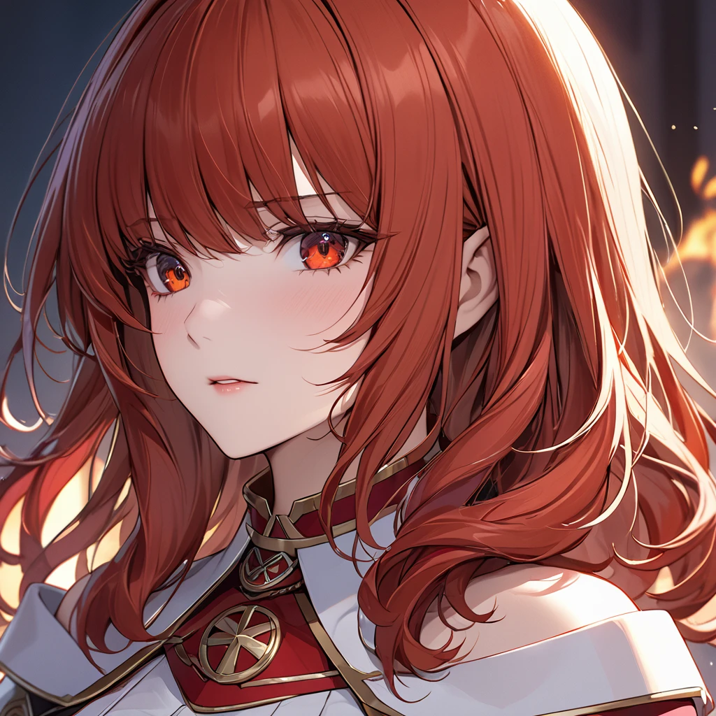 ((Highest quality)), ((masterpiece)), (detailed), （Perfect Face）The woman is a Celica with red hair.、The woman turns evil and becomes a member of an evil organization.