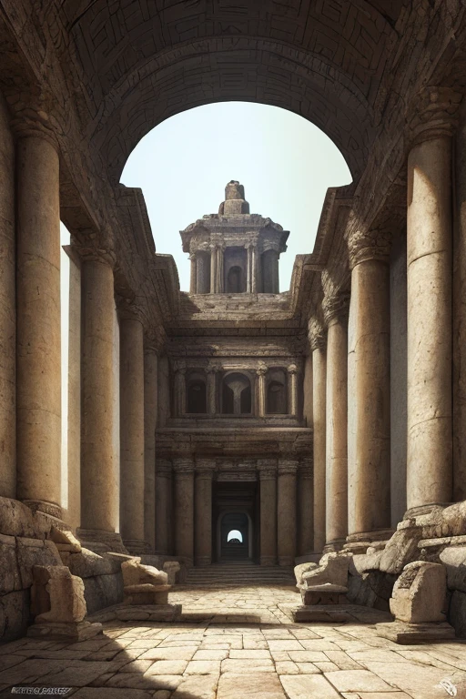 ancient architecture of an ancient civilization, meticulous and meticulous techniques, complicated, mysterious and overwhelming, Greako Roman style, contrasts of light and shadow, 2.5D, artistic photography, hyper realistic, graphic CG digital art, ultra detailed, absolutely resolution, best quality