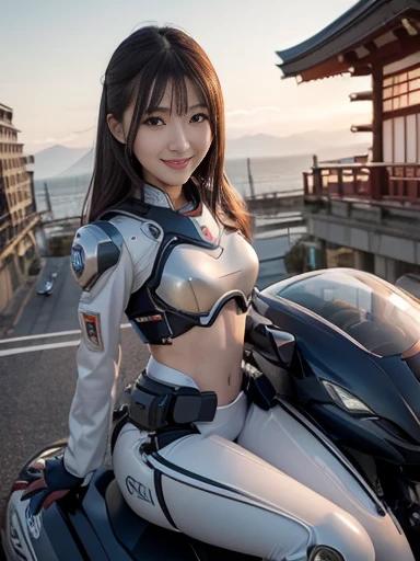 (8k、Raw photography、highest quality、masterpiece:1.2),(Black Hair、Dark Eyes:1.9),(White plug suit:1.6)、View your viewers,Viewed from the front,White skin,(:1.6)、(Tight waist:1.6)、(Clothes that accentuate the shape of the breasts:1.0)、(Big Breasts :1.3)、Slim figure、Ultra-high resolution,beautiful,beautiful fece,(one person、No background:1.9),whole bodyボディー,Japanese women,(reality的:1.37)、Photon Mapping,reality、(Baby-faced and cute: 1.2)、(Cute Smile: 1.8)、(Round face: 1.8)、Radio City、Physically Based Rendering、Depth of field rally background、photograph, (I can see your knees、Thigh close-up:1.8),(:1.6),whole body、Great quality