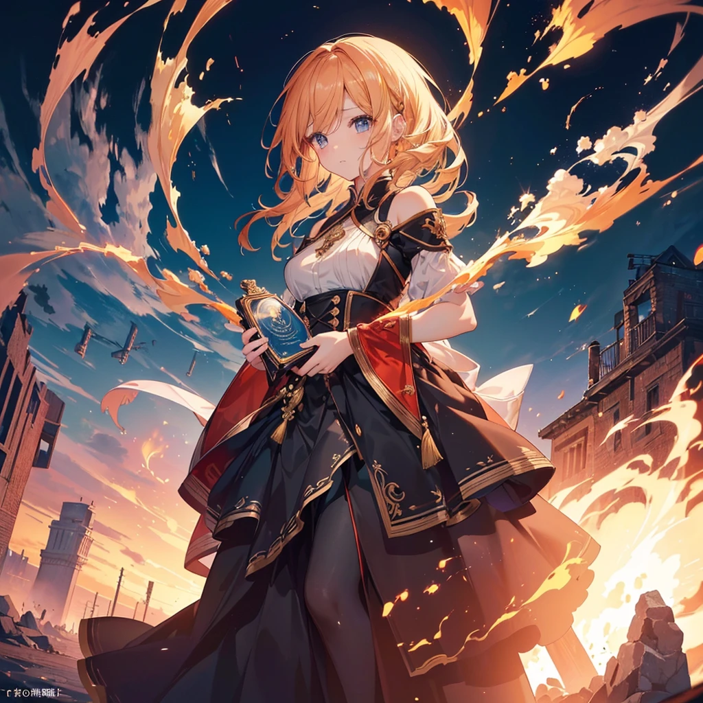 1girl,Perfect Anatomy、(((Highest quality、Masterpiece、Official Art、Super detailed、Award-winning works、Delicate hair、The best composition)))、Anime Style、power of fire、The most beautiful fire art in the world、Fire splashes rising from the earth&#39;s crust、The power of the earth、Black sailor suit、Brandishing a sword with one hand、cool、