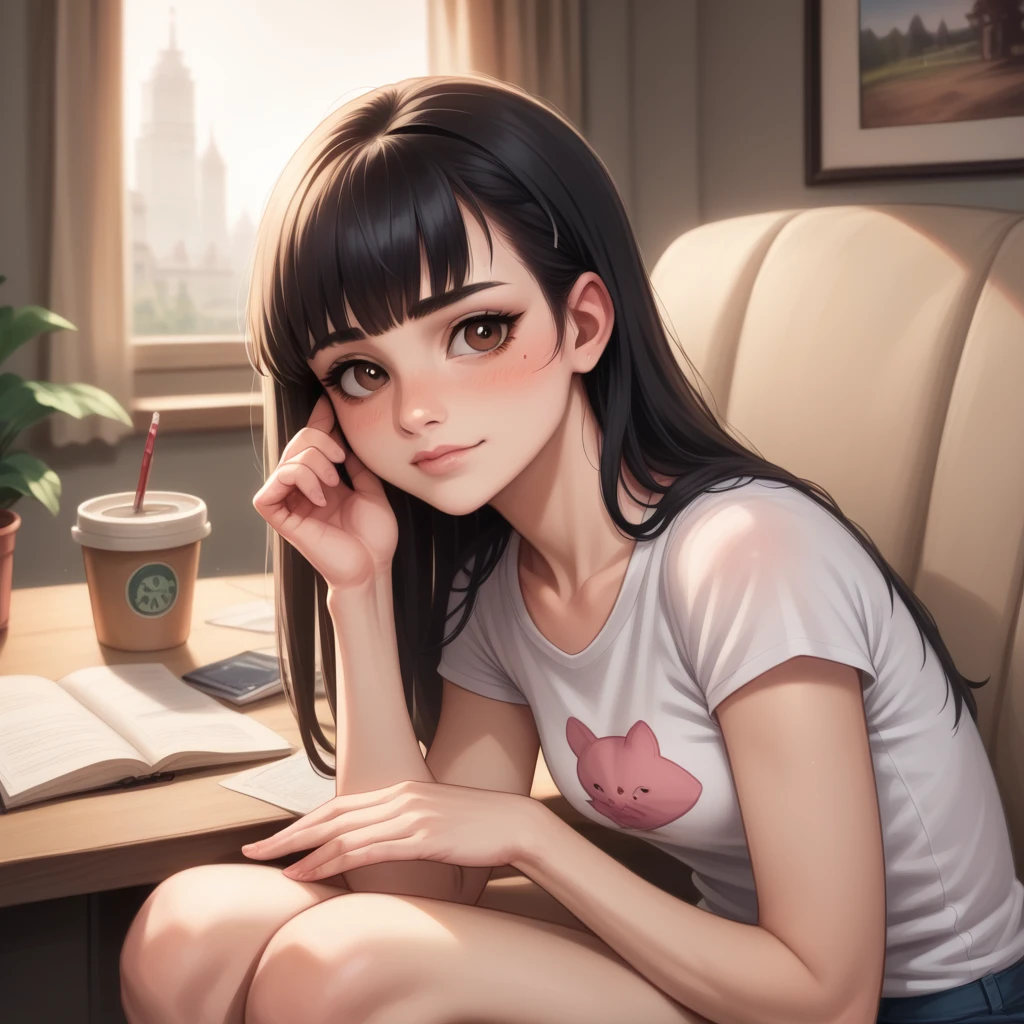 a cute teenage girl, about 160cm tall, brown eyes, bright and cute colors clothes, long straight black hair, masterpiece, best quality, ultra quality, high quality, highres, ultla highres, absurdres, 4K, 8K, 16k, hyper detailed, intricate detailed, amazing shading, high contrast, realistic, photo realistic, RAW photo, photography, super fine illustration, foreshortening, perfect anatomy, correct anatomy, perfect proportion, perfect face, perfect hands, perfect legs, perfect fingers
