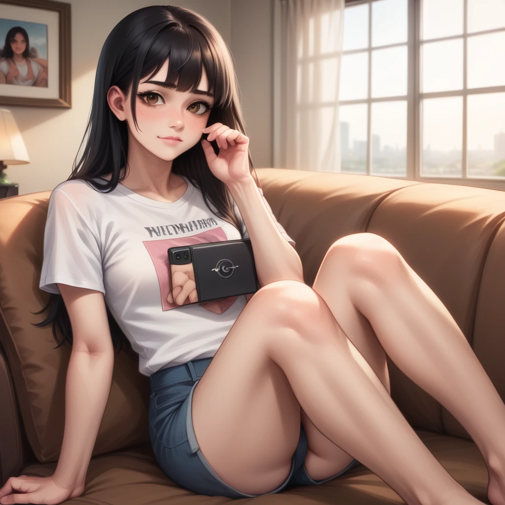 a cute young woman, about 160cm tall, brown eyes, bright and cute colors clothes, long straight black hair, masterpiece, best quality, ultra quality, high quality, highres, ultla highres, absurdres, 4K, 8K, 16k, hyper detailed, intricate detailed, amazing shading, high contrast, realistic, photo realistic, RAW photo, photography, super fine illustration, foreshortening, perfect anatomy, correct anatomy, perfect proportion, perfect face, perfect hands, perfect legs, perfect fingers
