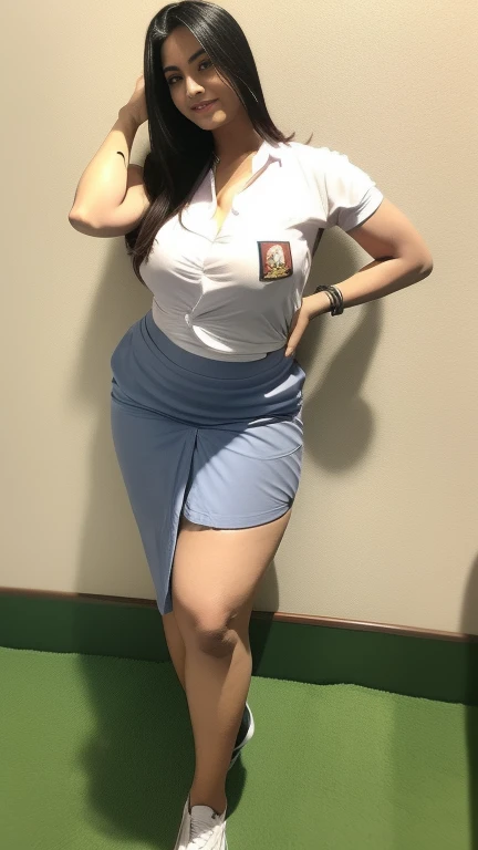 1girl, (Indonesian_high_school), semi-curvy body, standing, indoors, detailed face, detailed eyes, unparalleled beauty, looking at the camera , medium breasts, detailed skin, muscle legs, muscle arms, six pack abs, looking at the audience,wearing miniskirt, wearing cropped shirt, (8k, RAW photo, best quality, masterpiece: 1.2), (realistic, realistic: 1.37), ultra-high resolution