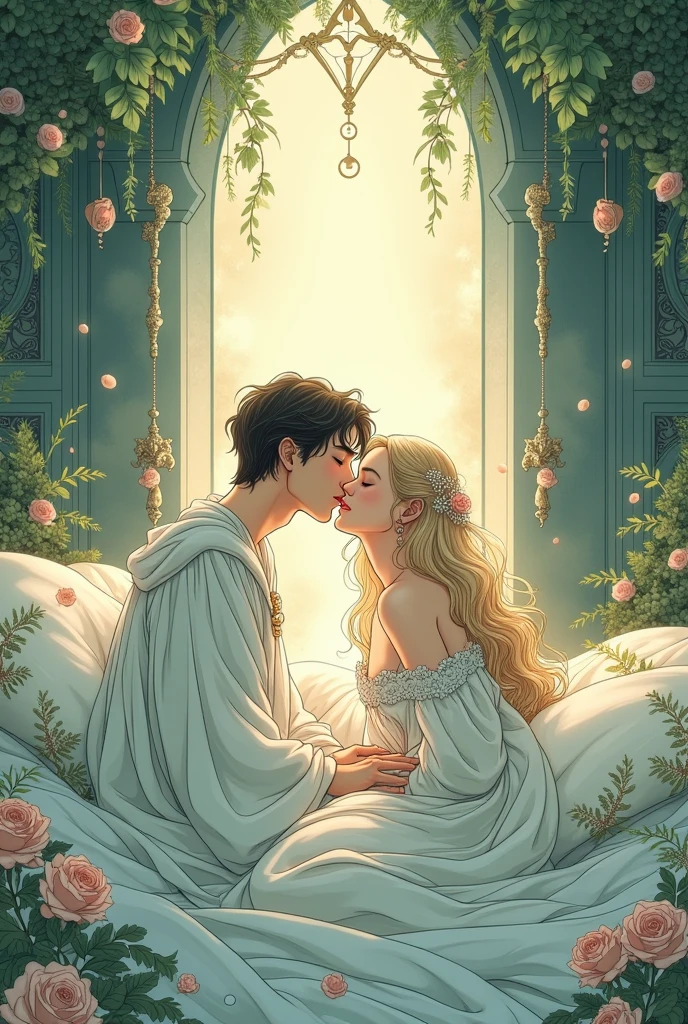 Cartoon of a man and a woman embracing with a rose in hand, capa de romance, Directed by: Zofia Stryjeńska, Capa de livro de romance, Lendo o livro sobre o amor, retrato de casais, romantic couple, por Ella Guru, retrato de casal, estilo de capa de livro de romance, Directed by: Hristofor Zhefarovich, Charlie Bowater e Artgeem, illustration for book