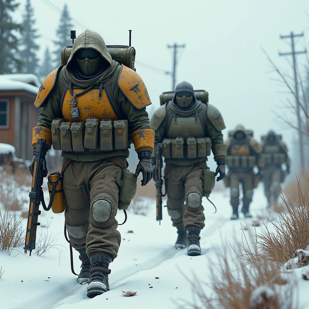 (8k resolution ,ultra detailed,raw photo:1.2),(realistic:1),(photorealistic:1),
(1man holding gatling gun:1.3),(standing),(pov:1.2),
(simple background,white background:1.4),
(winter,snow:1.4),
(science_fiction,cyberpunk:1.4),
(helmet,long military coat,ammo belt,gasmask,bulletproof vest,cargo pants,glove,boots,camo,digital camo,padded:1.2),
(glowing eyes,red eyes:1.1),
(supermodel:1.4),(muscular:1.4),
<lora:flat2:0.25>,
<lora:ww1ger_v0.1:0.6>,ww1ger,
<lora:gatling_gun_lora01:0.8>,
<lora:postapocalypseAI:0.2>